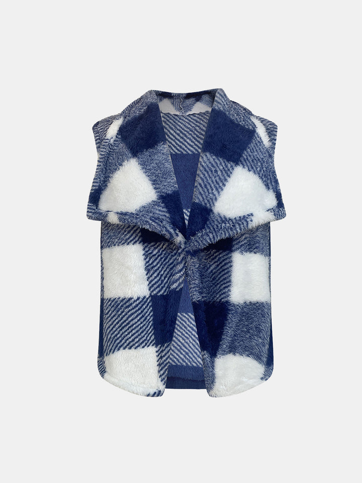 Plaid Open Front Vest Coat