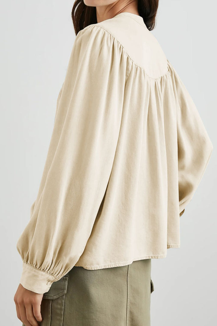 Ruched Notched Long Sleeve Blouse