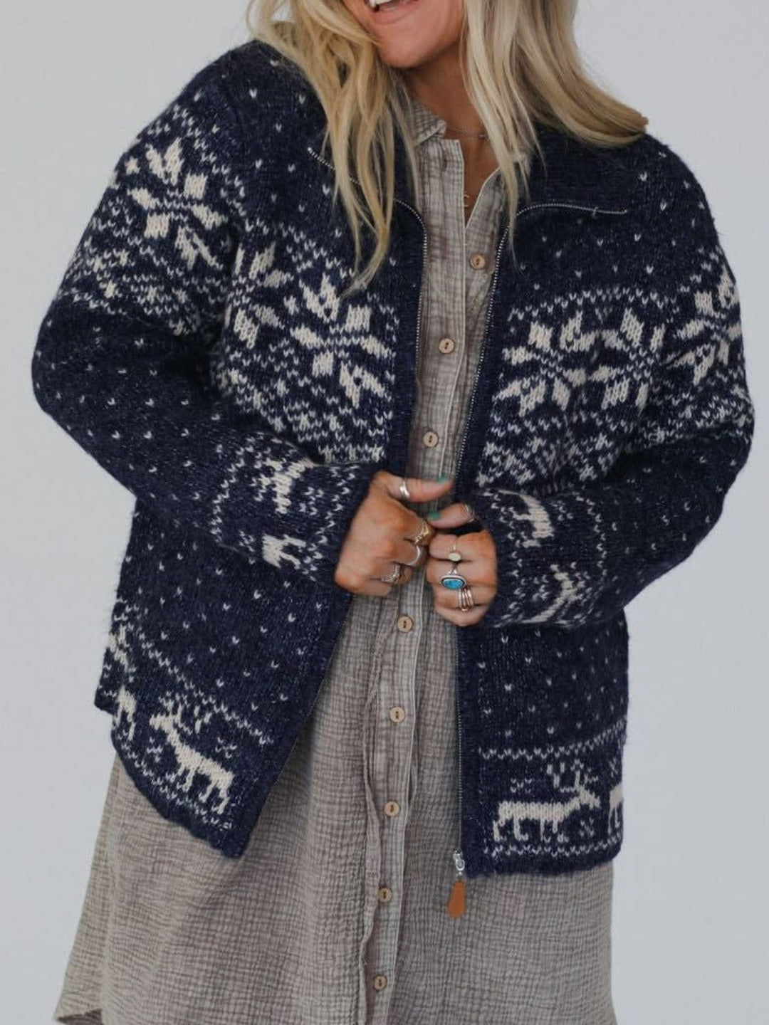 Winter Wonderland Zip Up Long Sleeve Cardigan