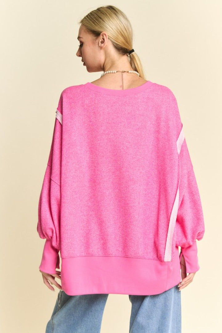 Davi & Dani Side Slit High-Low Lantern Sleeve Knit Top