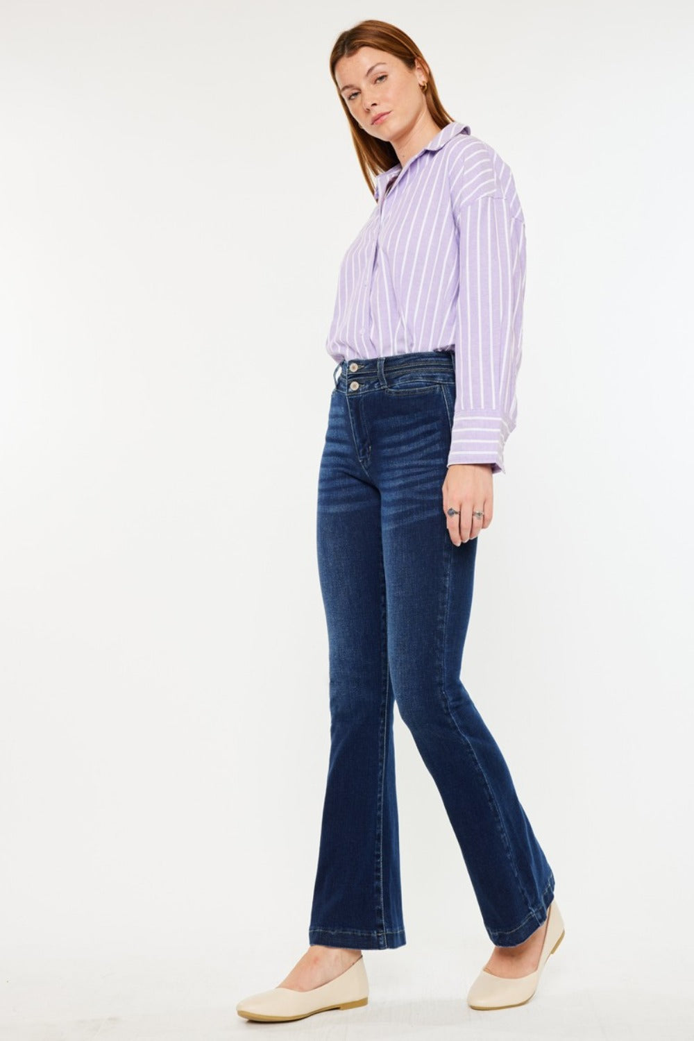 Kancan High Rise Double Waistband Flare Jeans