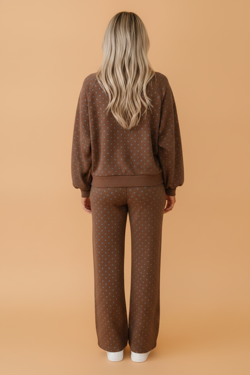 Polka Dot Long Sleeve Top & Wide Leg Pant Set