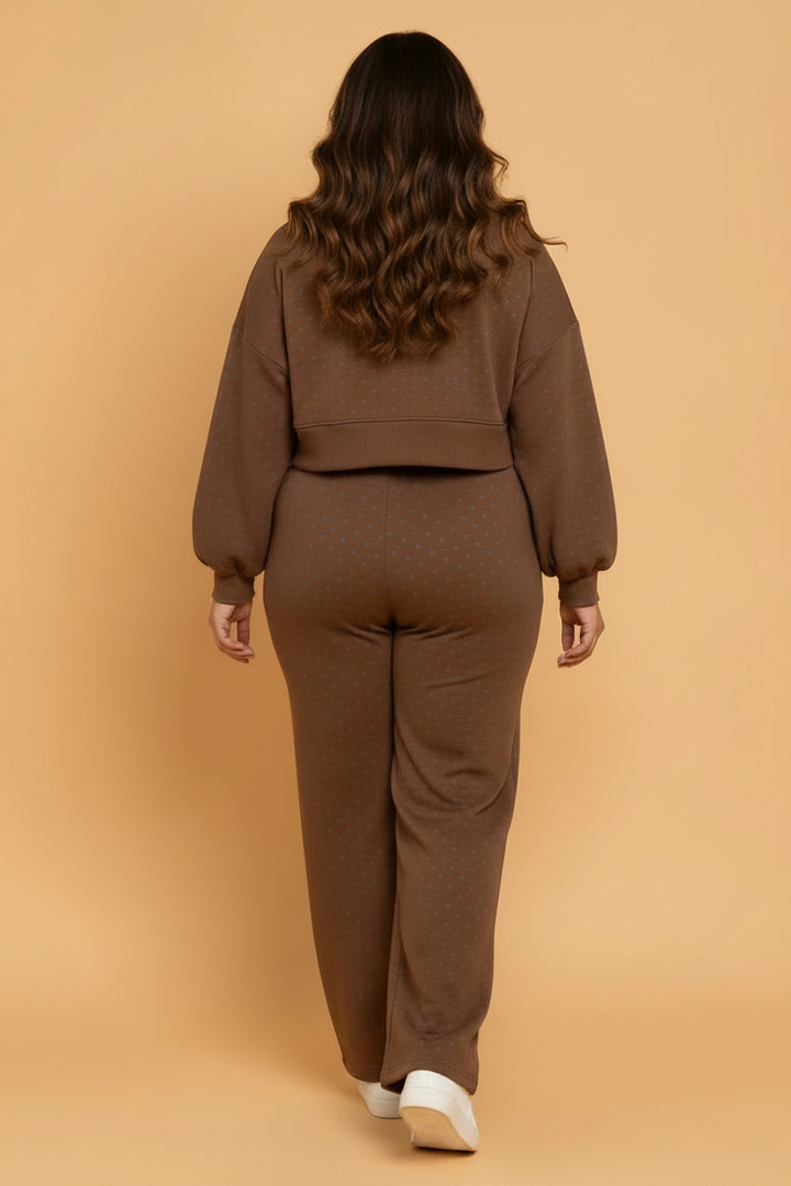 Plus Size Polka Dot Long Sleeve Top & Wide Leg Pant Set
