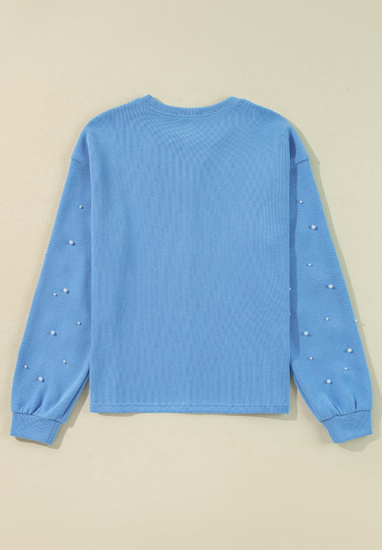 Pearl Trim Round Neck Long Sleeve Sweatshirt