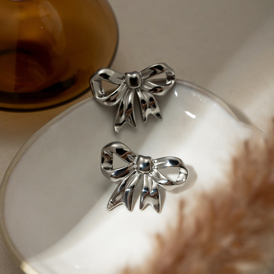 Stainless Steel Bow Stud Earrings