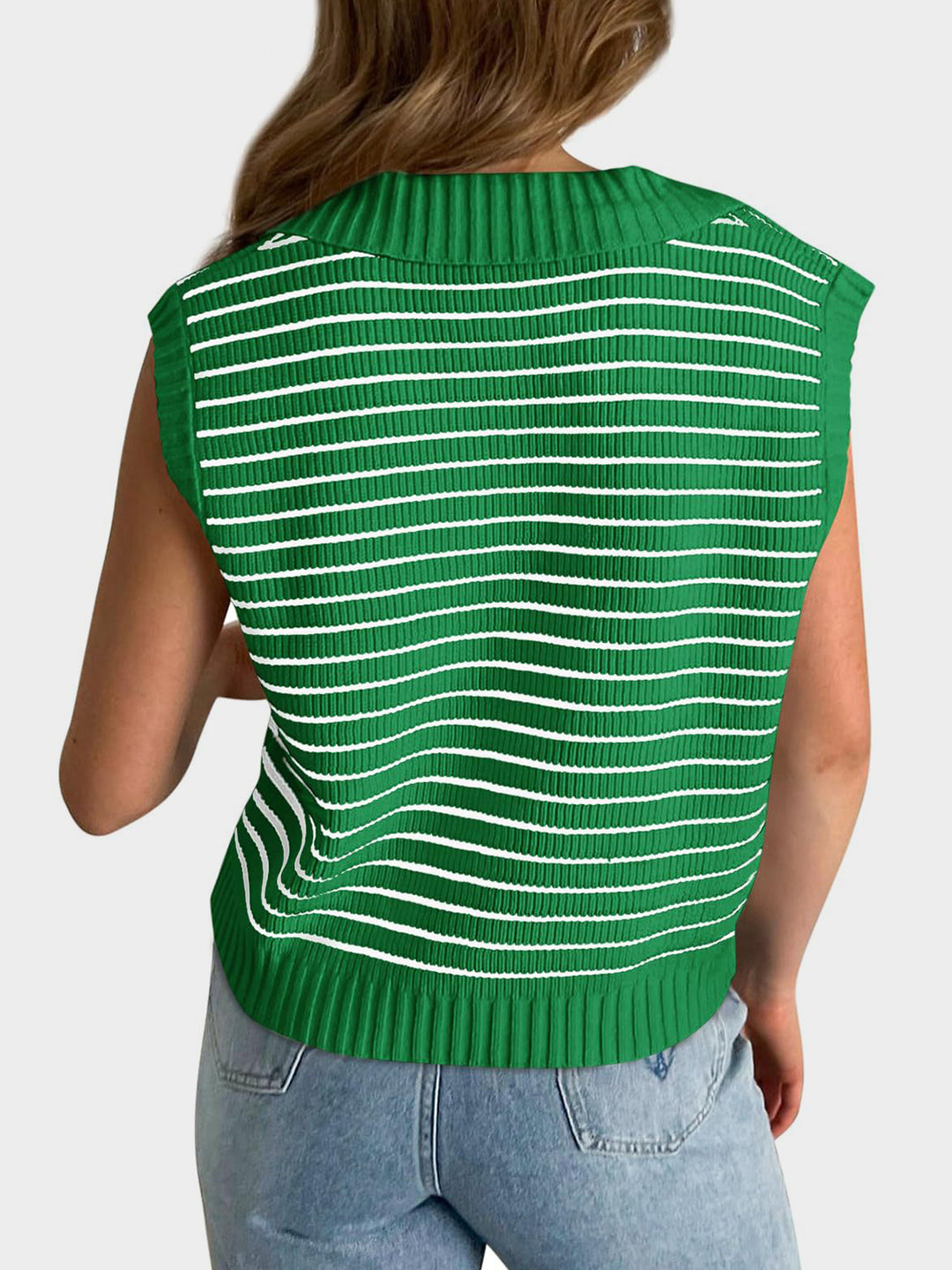 Mandy Collared Neck Striped Sweater Vest