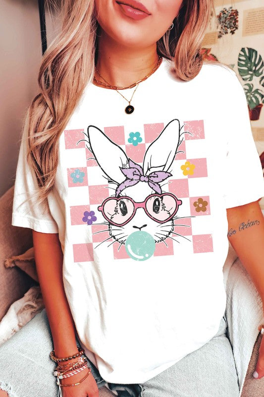 CHECKERED BUBBLE GUM BUNNY Graphic T-Shirt