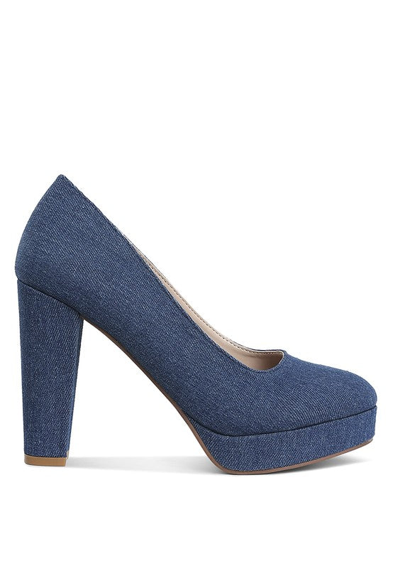 Kostur Denim Block Heel Pumps