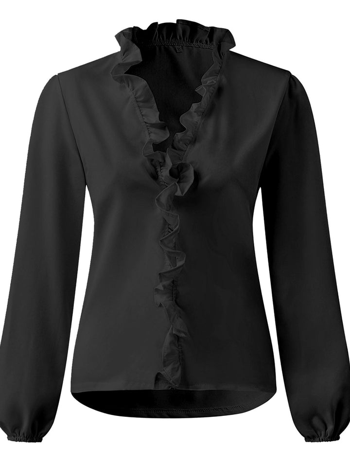 Full Size Ruffled V-Neck Long Sleeve Blouse