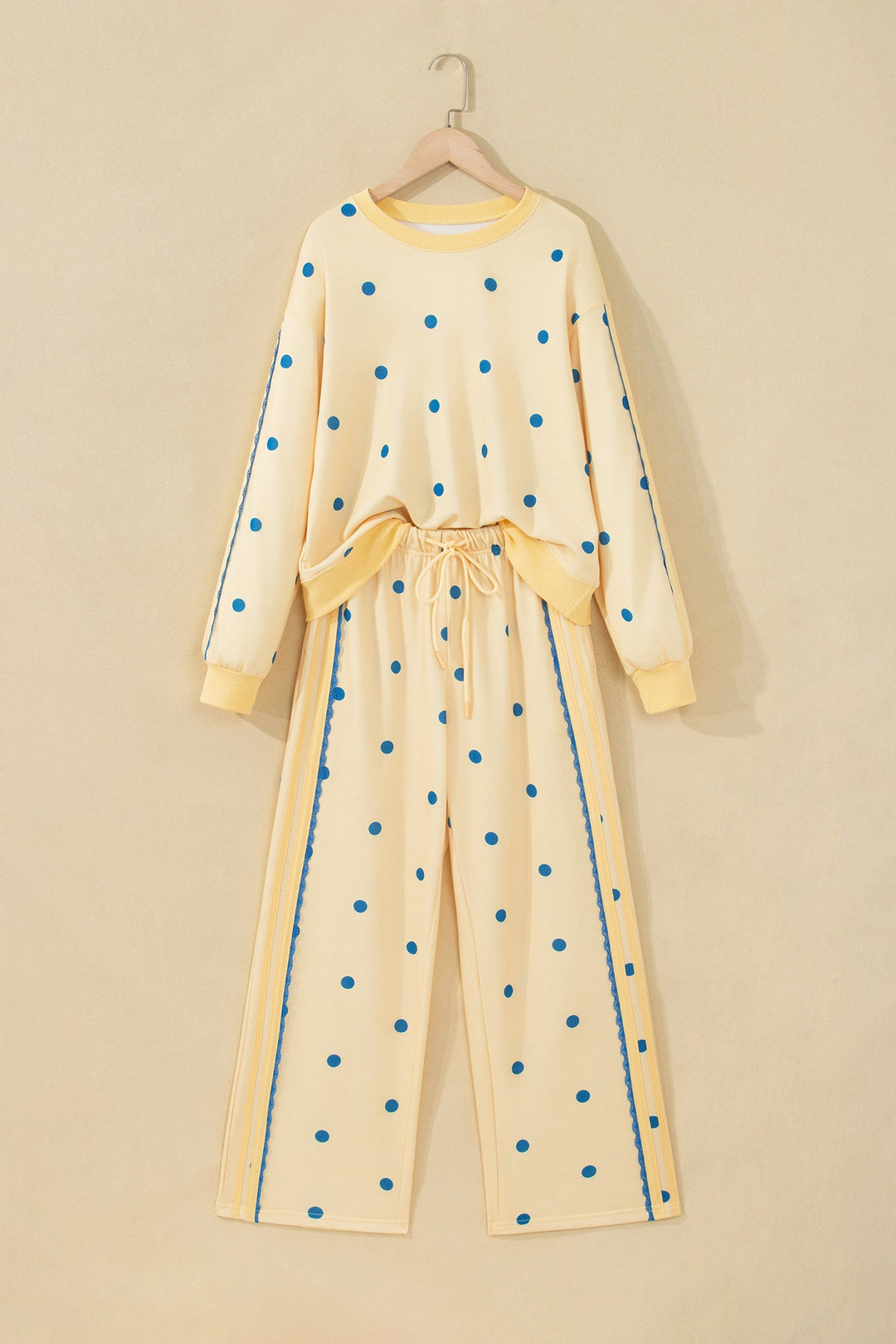 Polka Dot Patchwork Side Stripe Top & Pants Set
