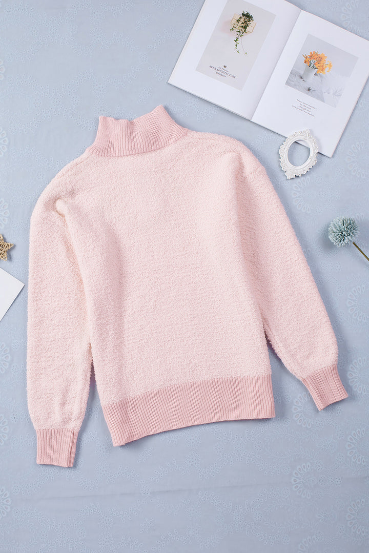 Button Detail Mock Neck Long Sleeve Sweater