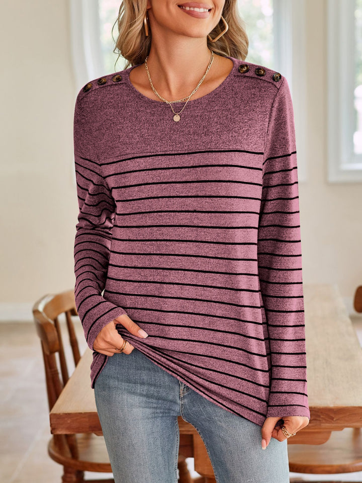 Striped Round Neck Long Sleeve T-Shirt