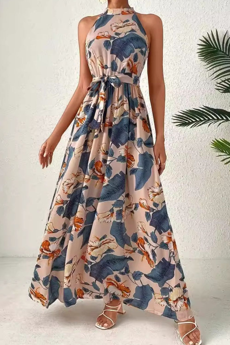 Tied Slit Floral Sleeveless Dress