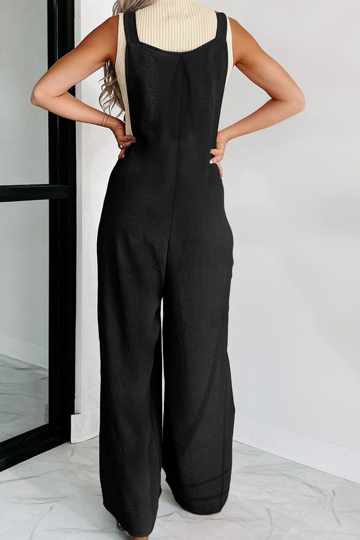 Buttoned Wide Leg Overalls