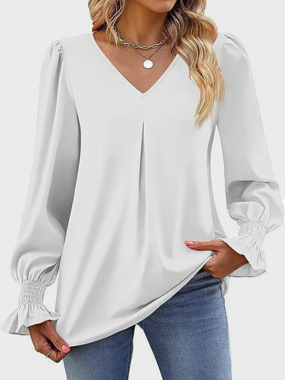 V-Neck Flounce Sleeve Top