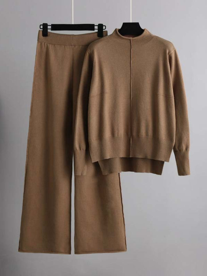 Basic Bae Mock Neck Long Sleeve Top and Pants Sweater Set