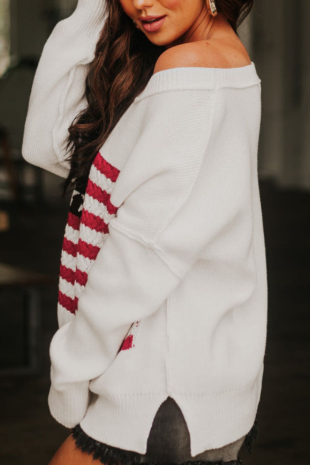 US Flag Side Slit Drop Shoulder Sweater