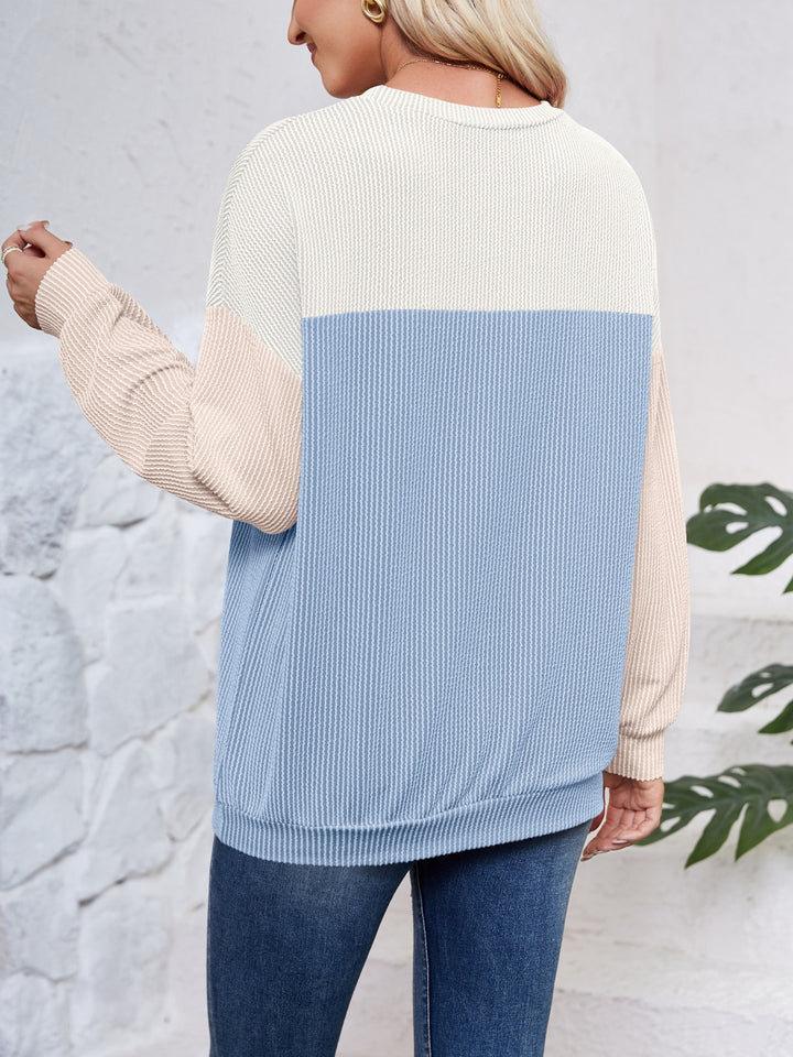 Color Block Round Neck Long Sleeve Sweatshirt