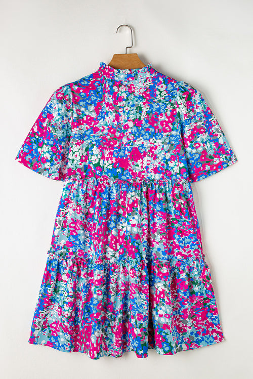Frill Printed Short Sleeve Mini Dress