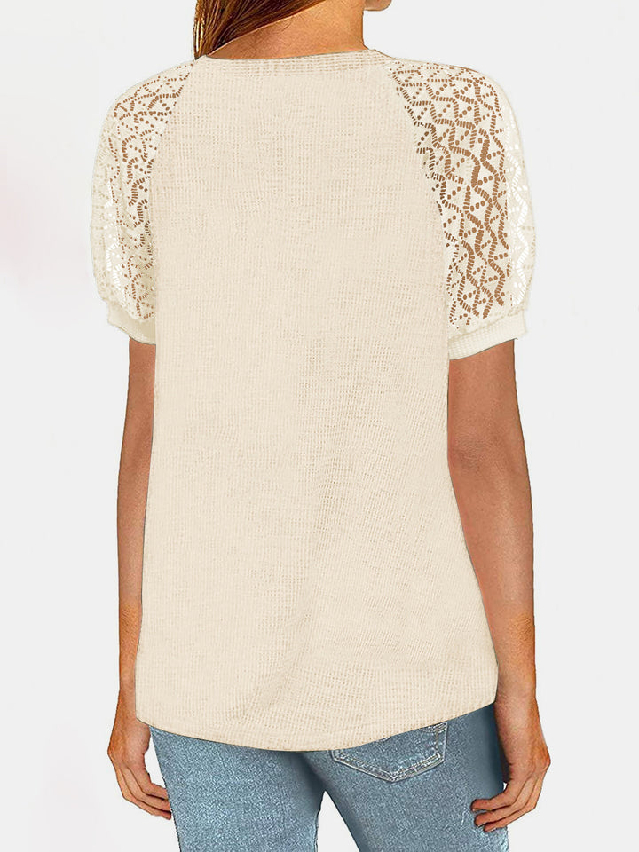 Lace Detail Round Neck Half Sleeve T-Shirt