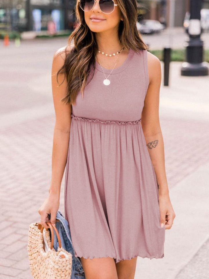 Frill Round Neck Sleeveless Dress