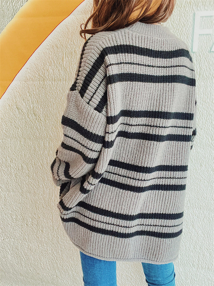 Striped Round Neck Long Sleeve Sweater