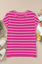 Striped Round Neck Cap Sleeve Knit Top