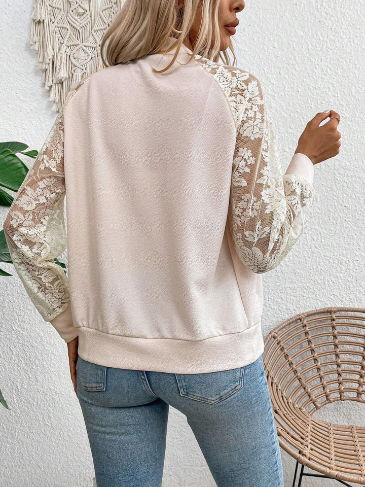 Lace Baseball Collar Zip Up Jacket