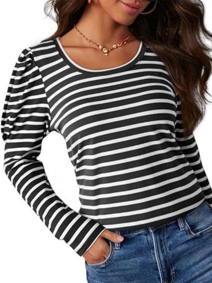 Striped Round Neck Long Sleeve T-Shirt