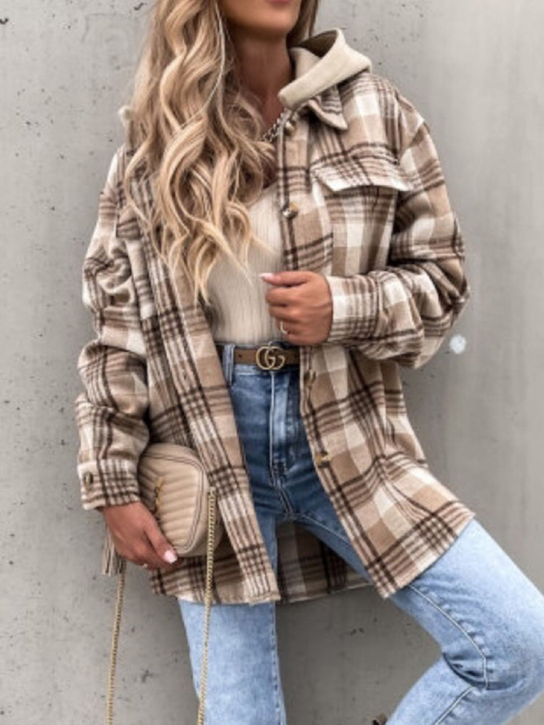 Plaid Button Up Hooded Jacket