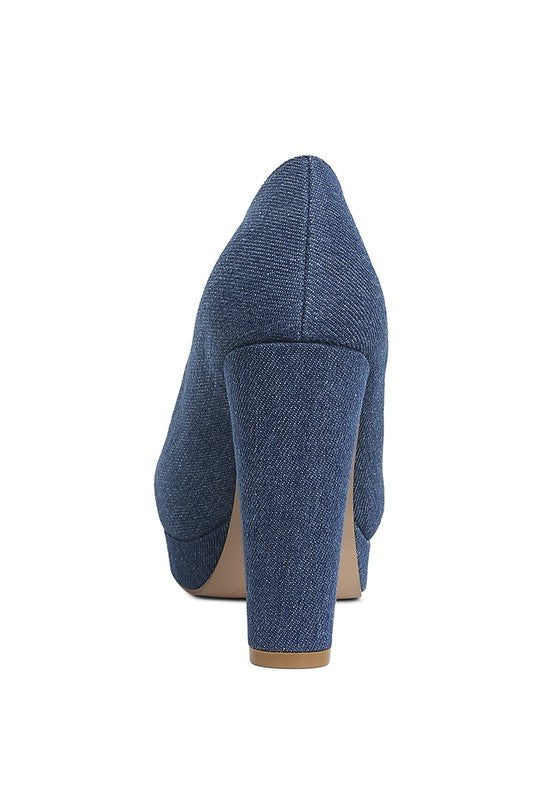 Kostur Denim Block Heel Pumps