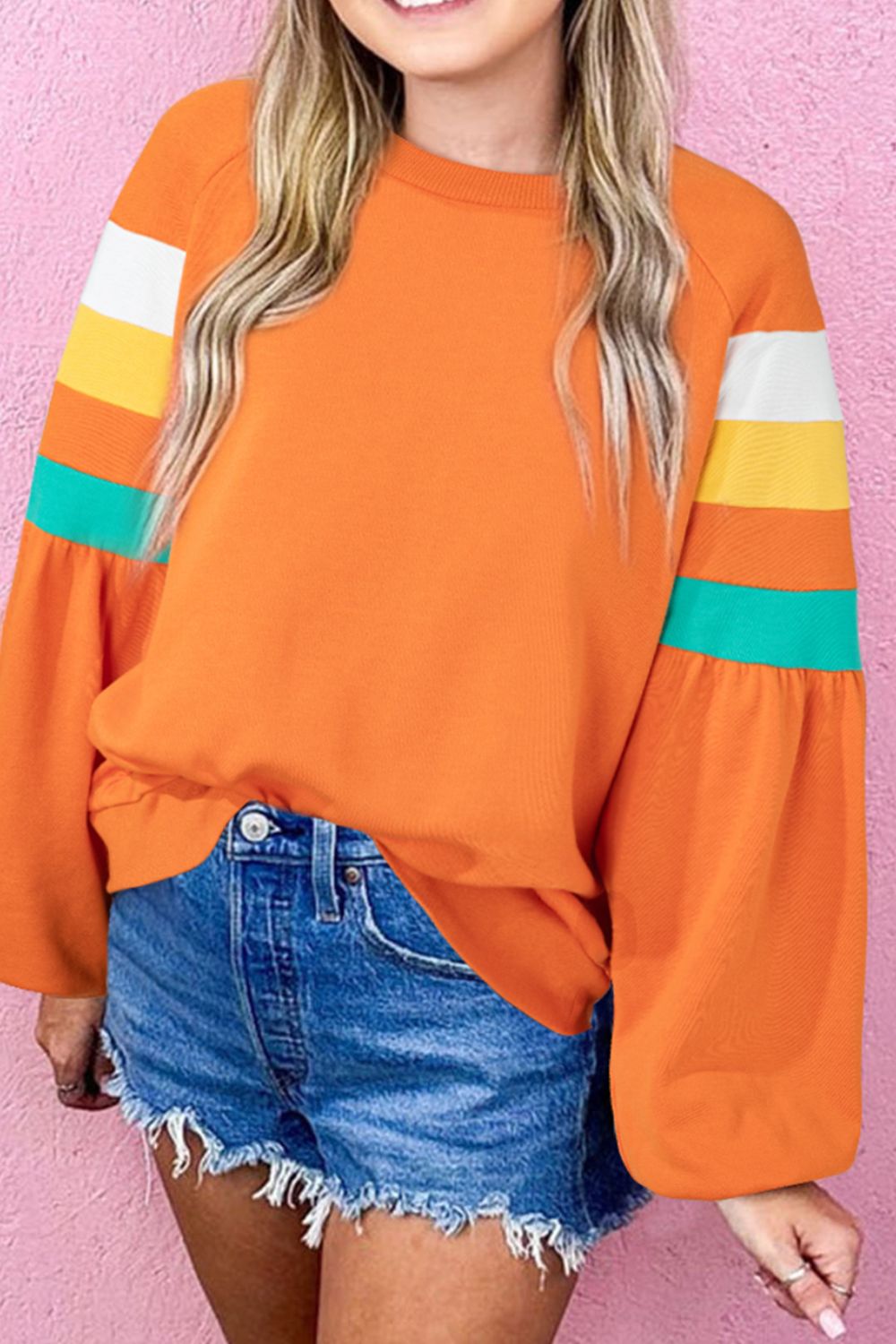 Color Block Round Neck Long Sleeve Sweatshirt