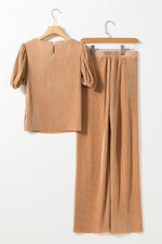 Round Neck Puff Sleeve Top and Pants Set