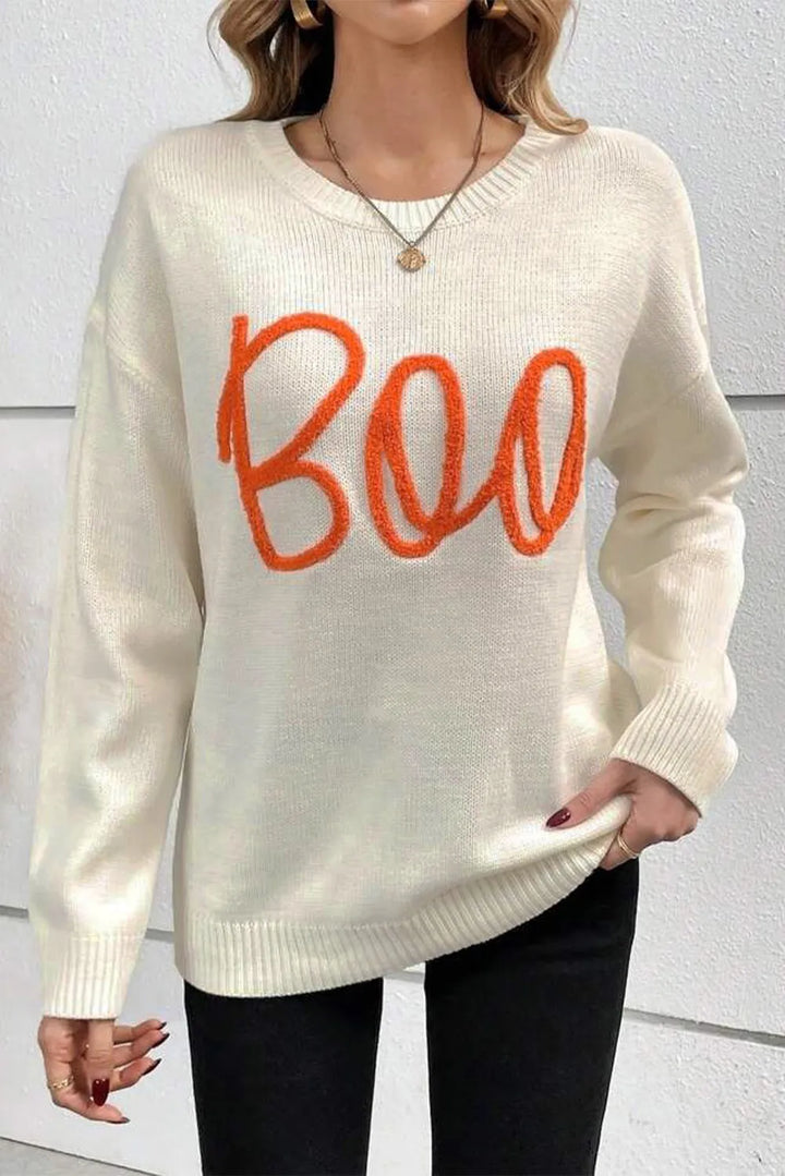 BOO Round Neck Long Sleeve Sweater