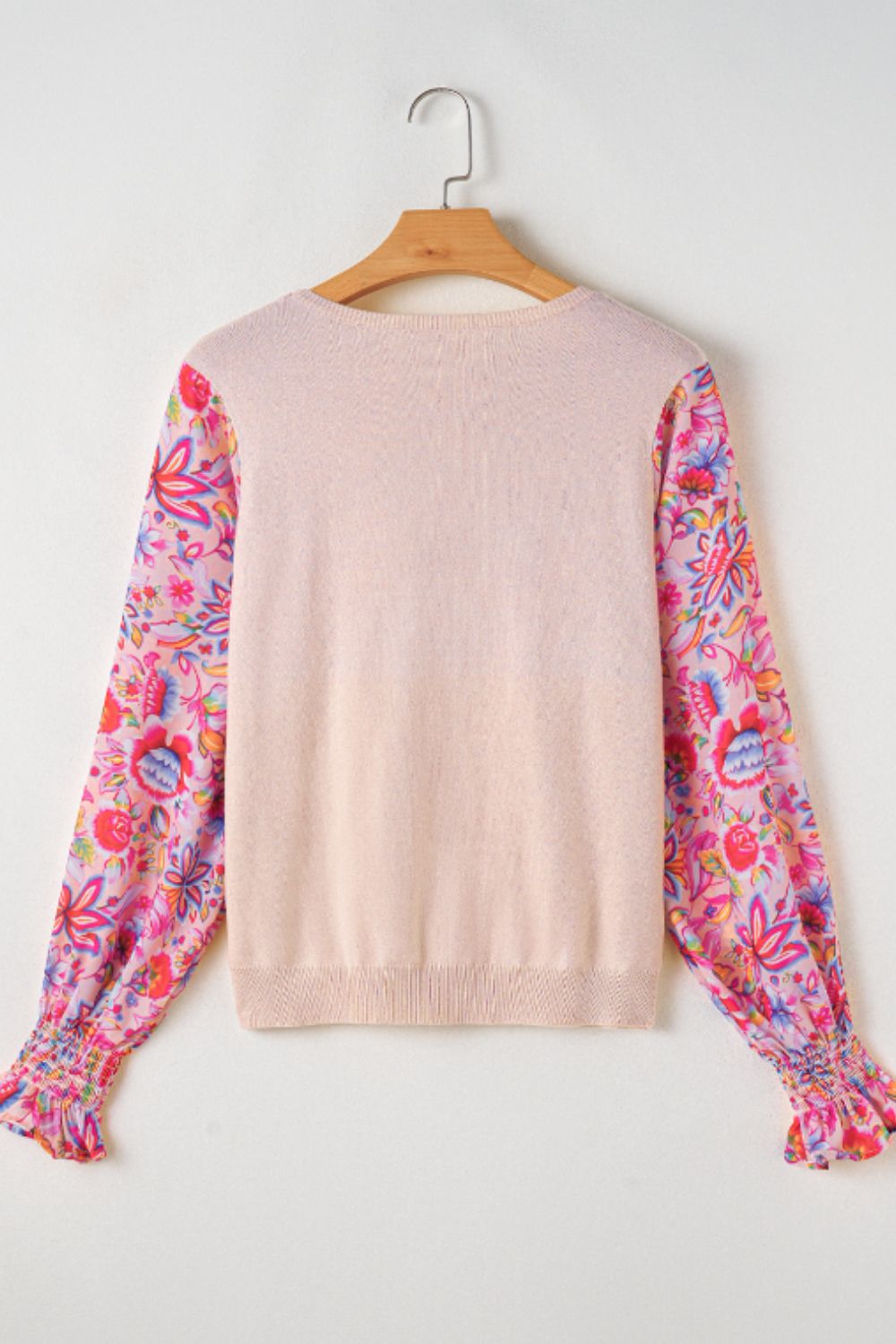 Printed Round Neck Flounce Sleeve Sweater