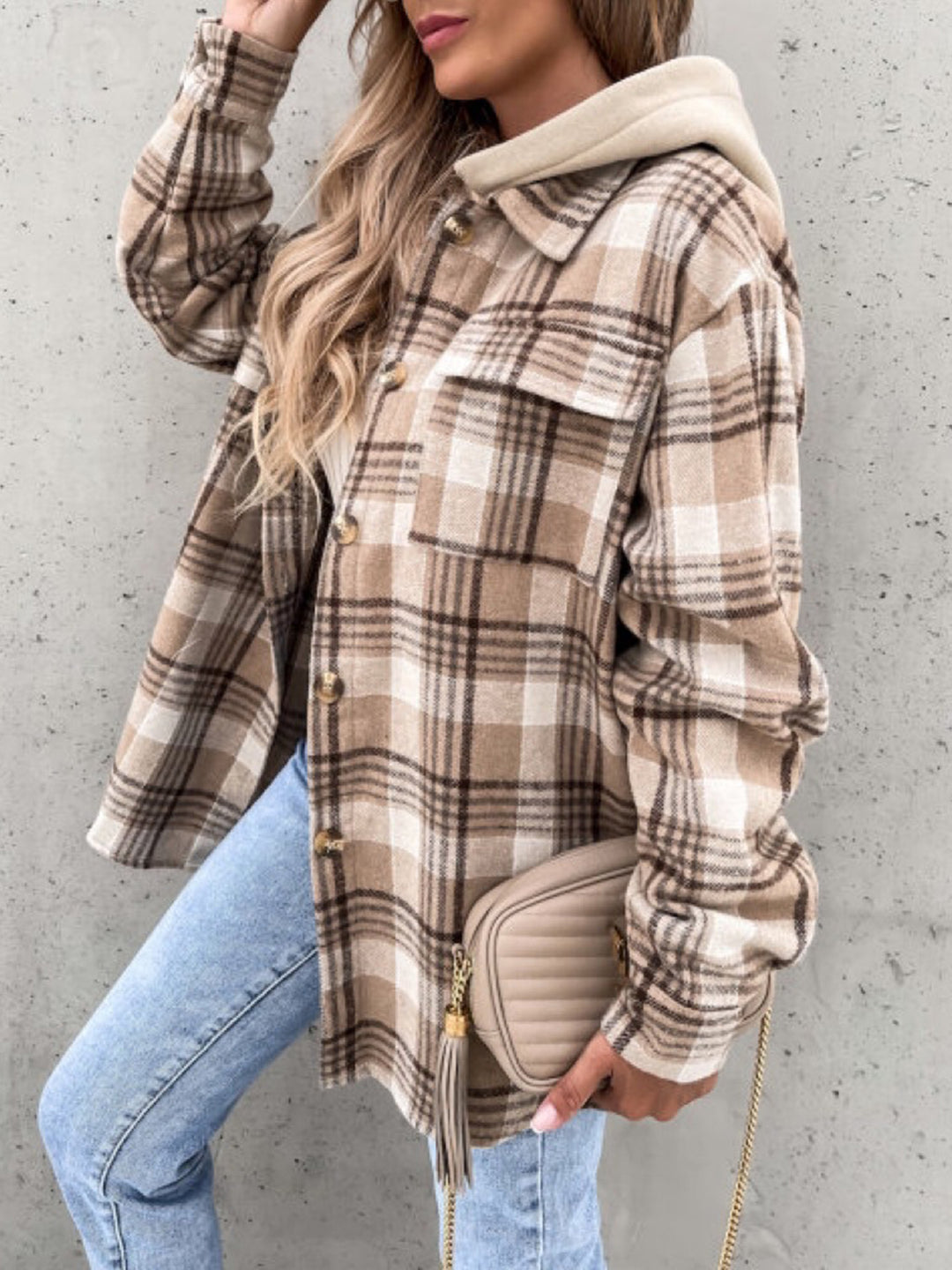 Plaid Button Up Hooded Jacket