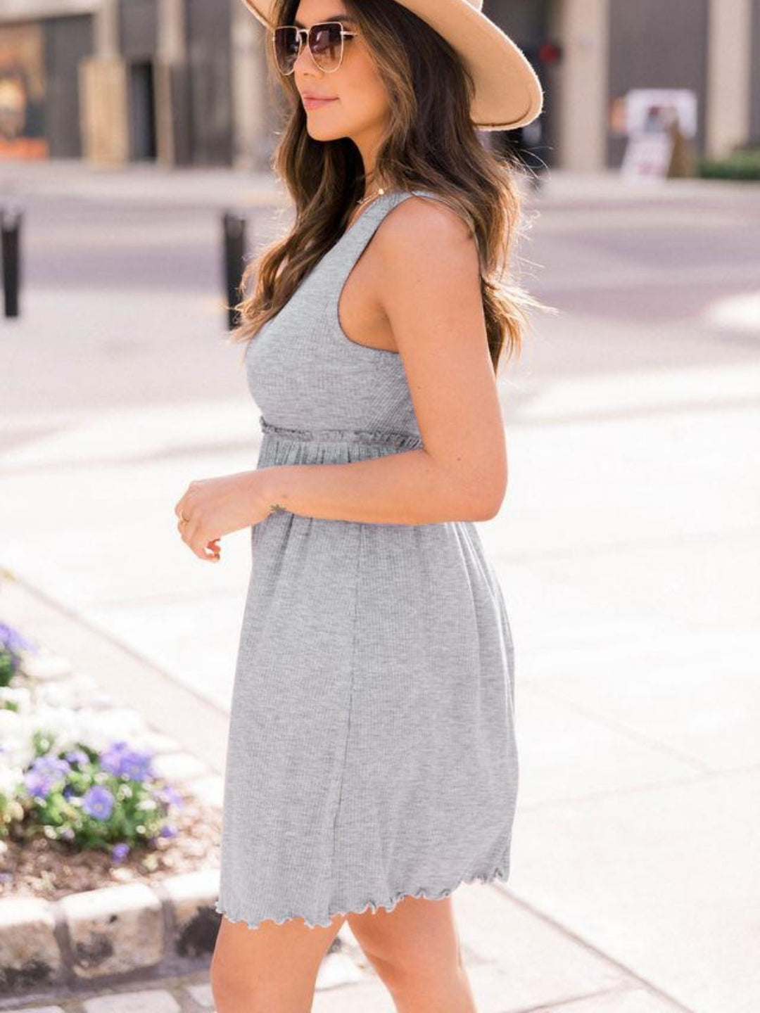 Frill Round Neck Sleeveless Dress