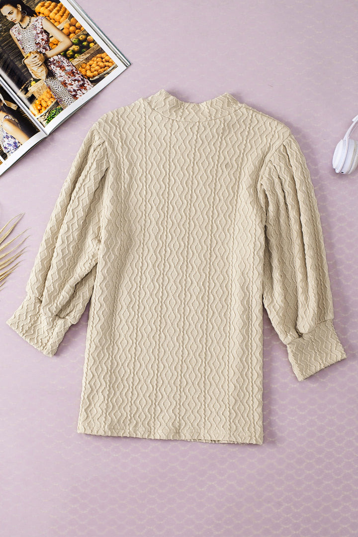 Textured Mock Neck Three-Quarter Sleeve Top