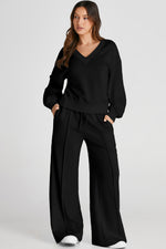 V-Neck Long Sleeve Top and Pants Active Set
