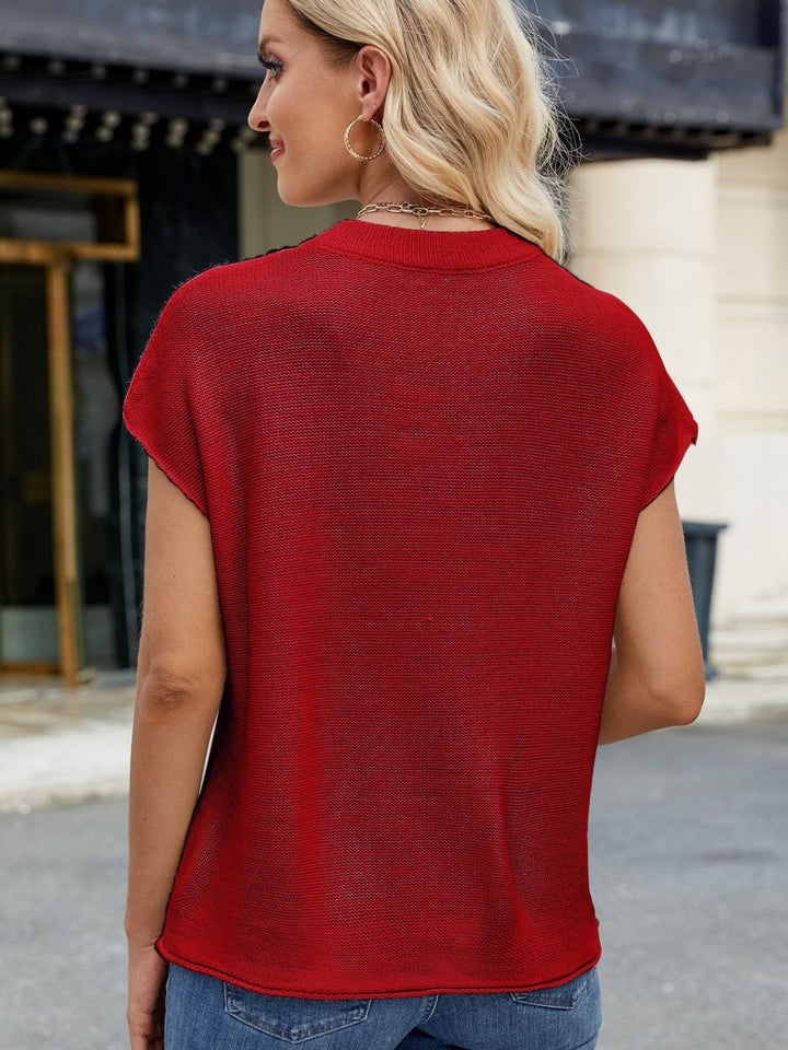 Exposed Seam Round Neck Short Sleeve Sweater