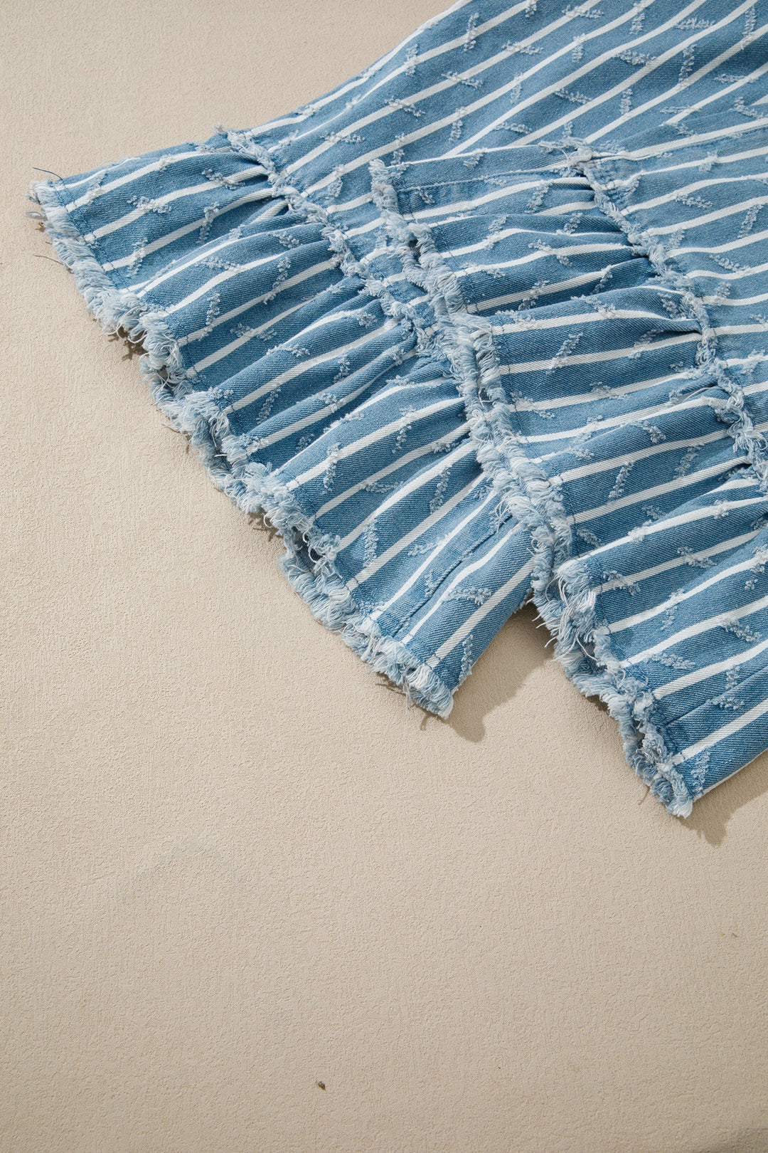 Stripe Distressed Denim Ruffle Wide Leg Overalls