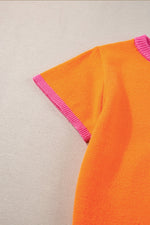 Contrast Round Neck Cap Sleeve Sweater