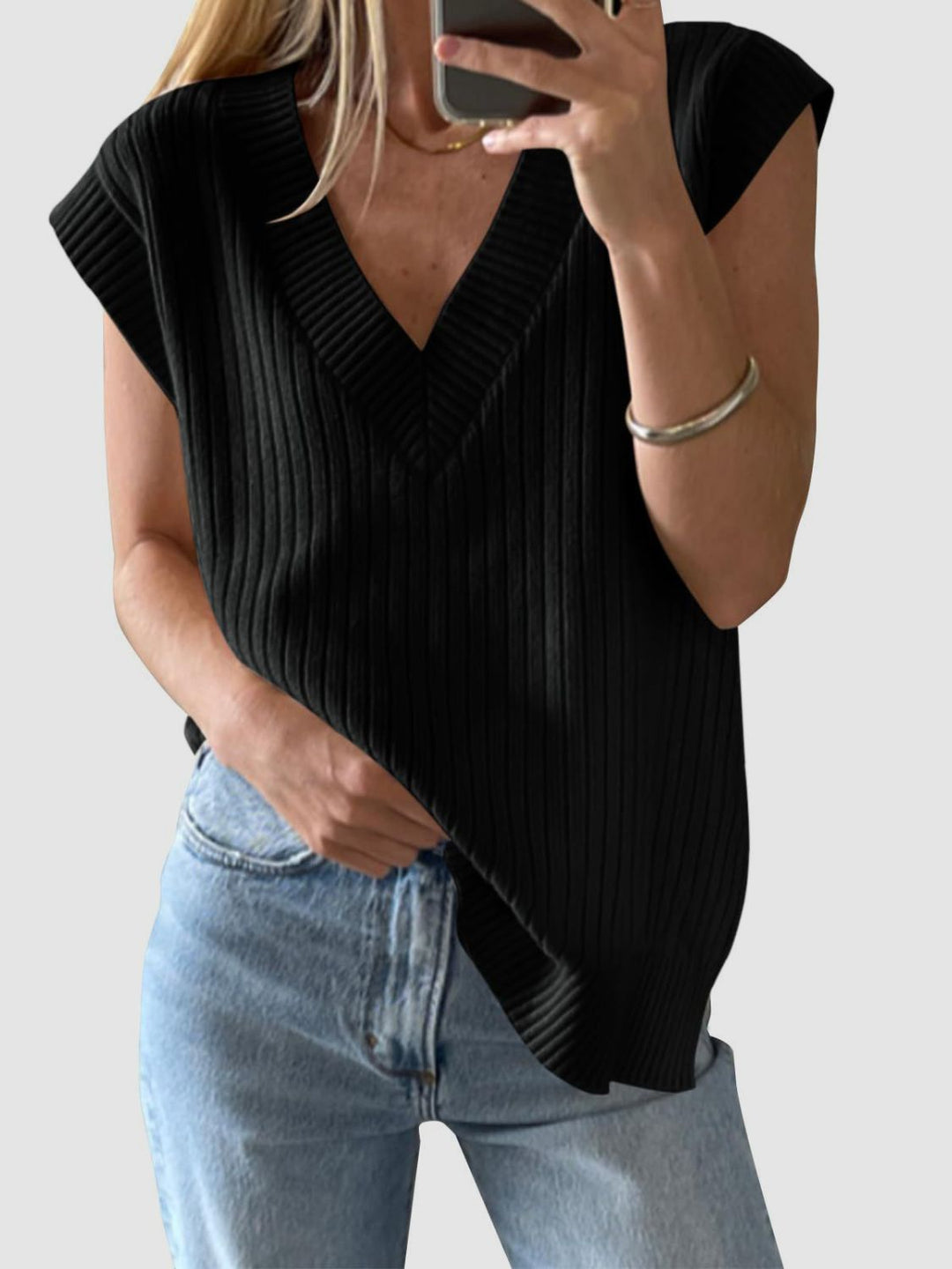 Mandy Ribbed V-Neck Sweater Vest