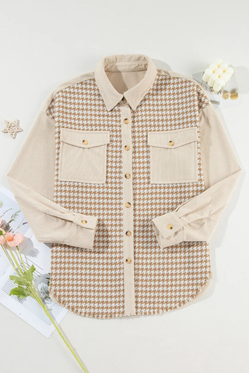 Houndstooth Button Up Long Sleeve Shacket