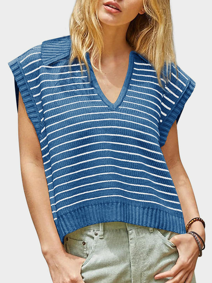 Mandy Collared Neck Striped Sweater Vest