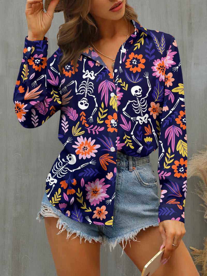 Printed Collared Neck Long Sleeve Shirt