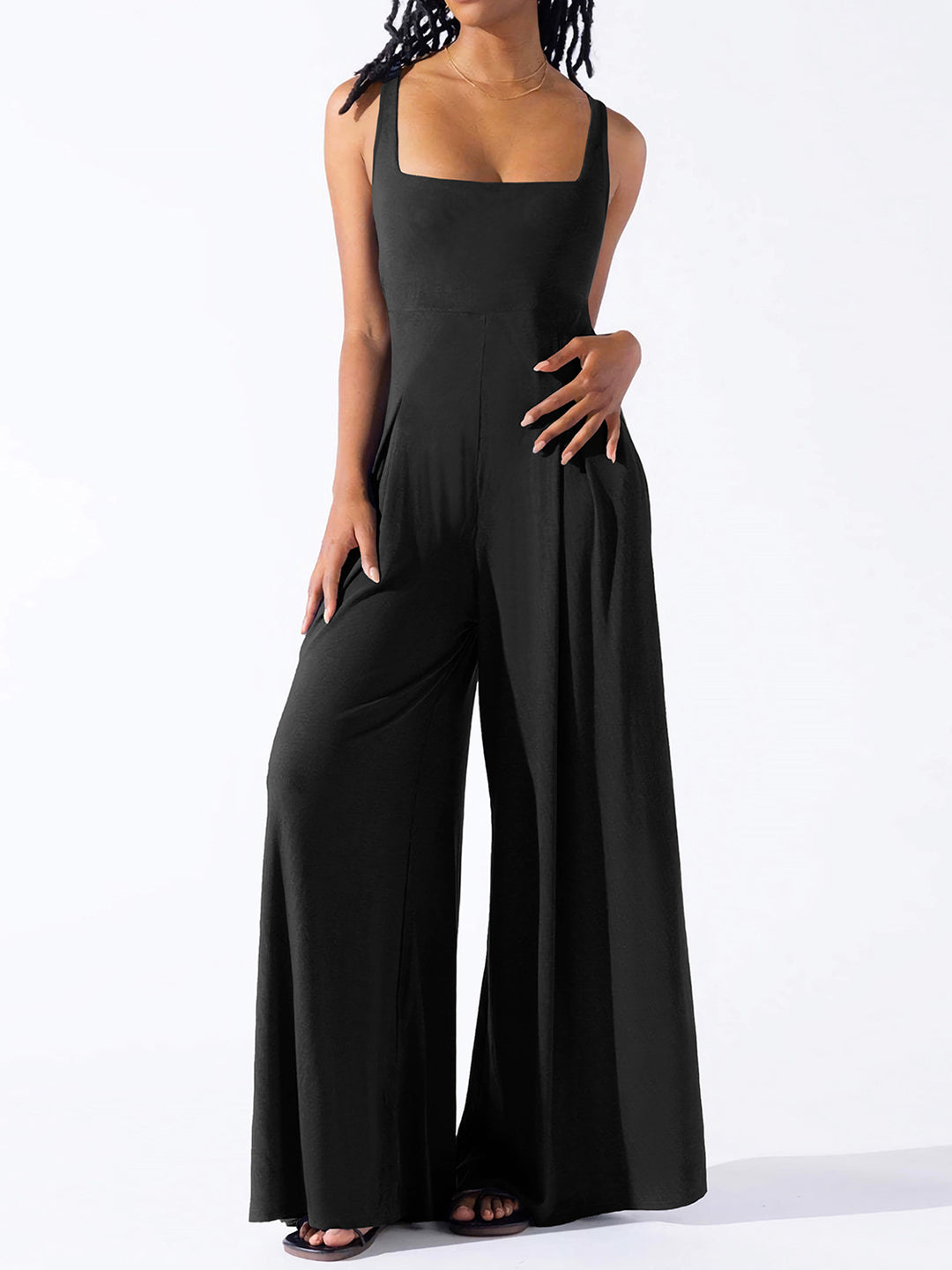 Square Neck Wide Strap Jumpsuit