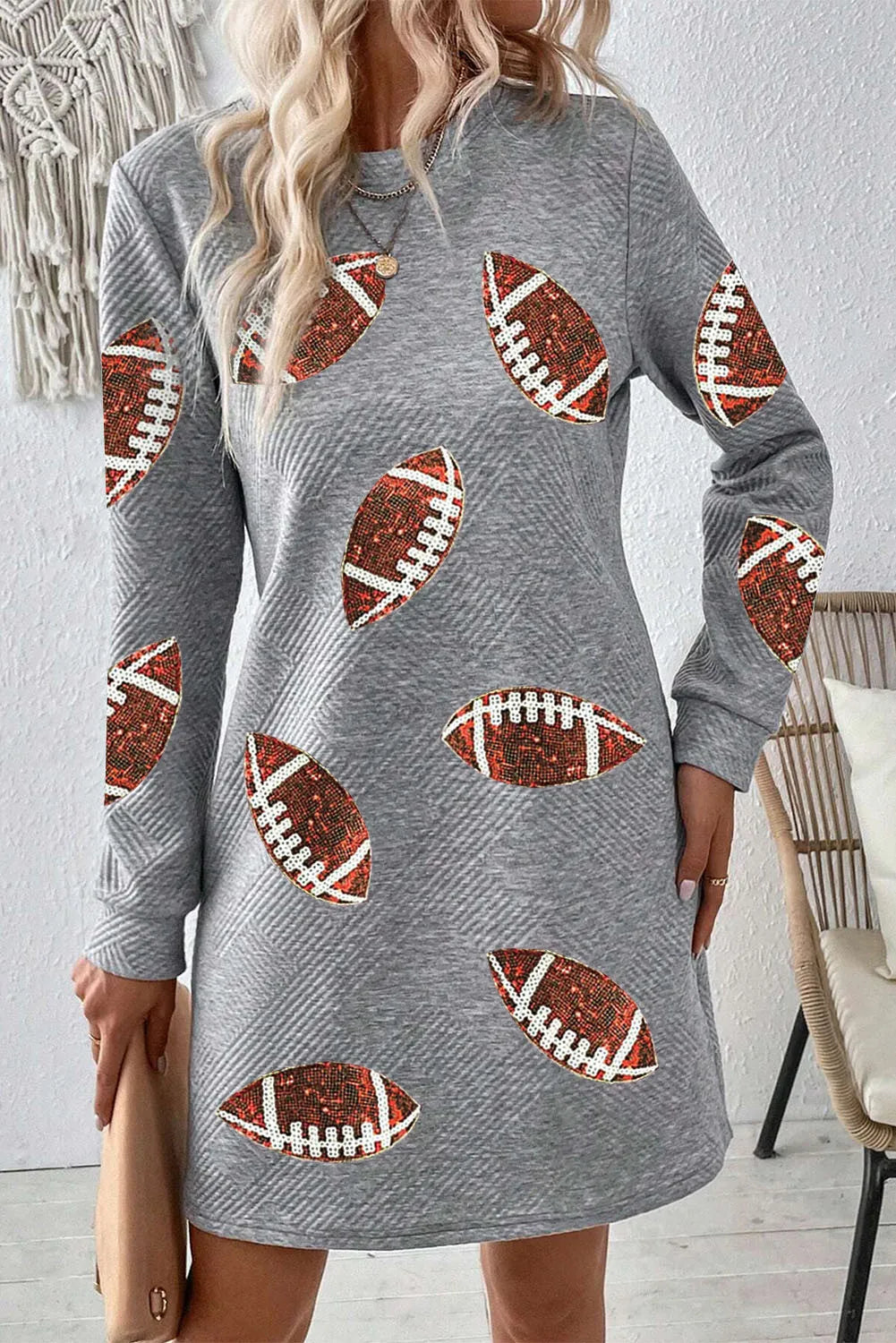 Sequin Football Long Sleeve Mini Dress