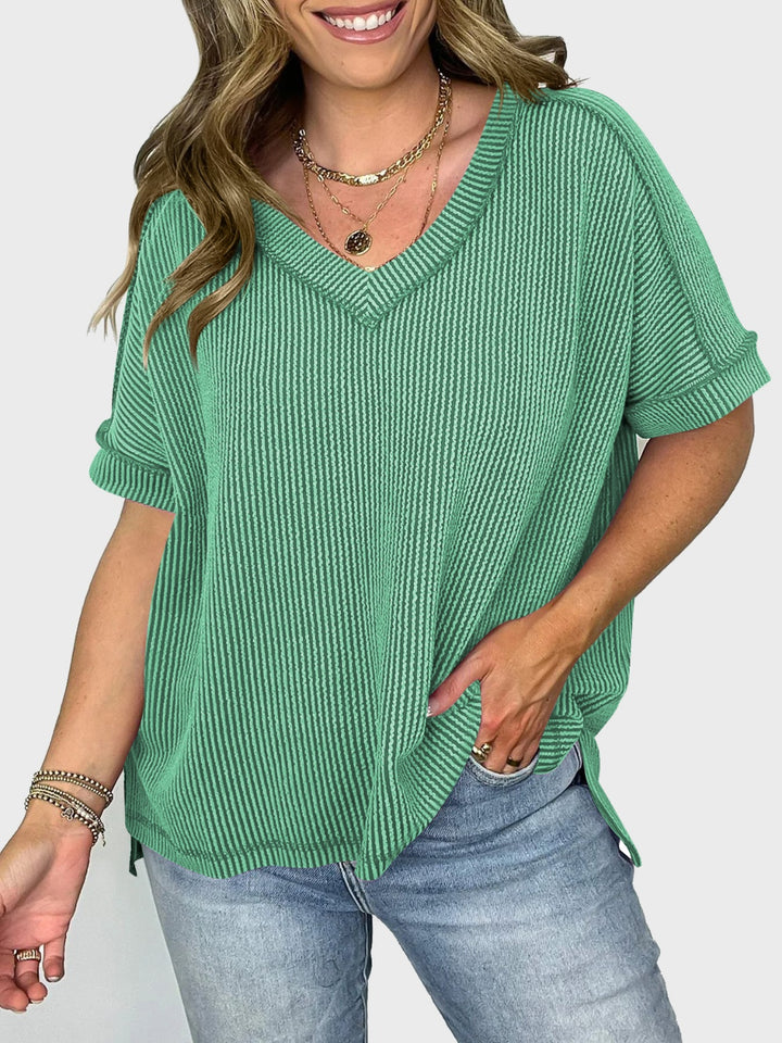 Lovelet Texture V-Neck Half Sleeve T-Shirt