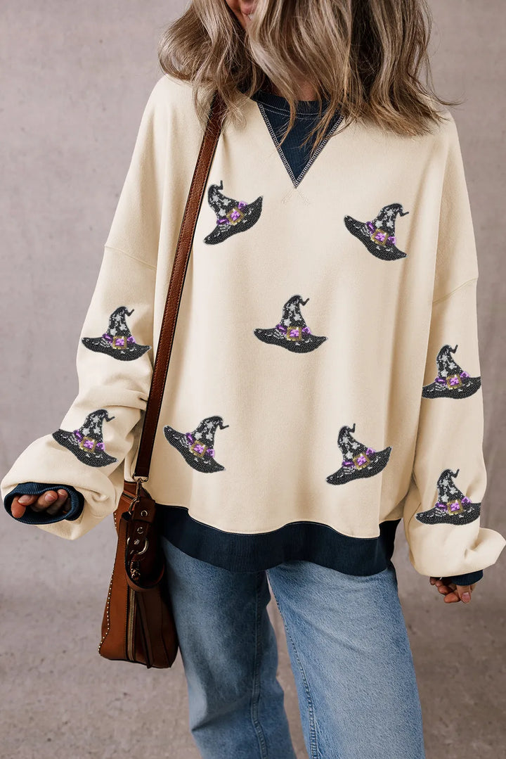 Sequin Hat Print Long Sleeve Sweatshirt